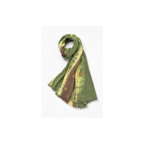 HS Lange Sjaal met Patches Handmade - Meerdere Kleuren - Groen bloemenpatch - zijaanzicht