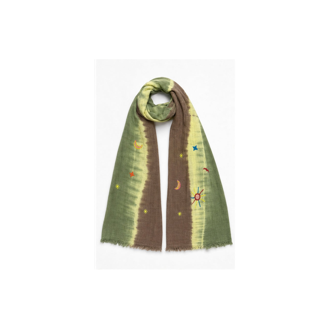 HS Lange Sjaal met Patches Handmade - Meerdere Kleuren - Groen bloemenpatch - achteraanzicht