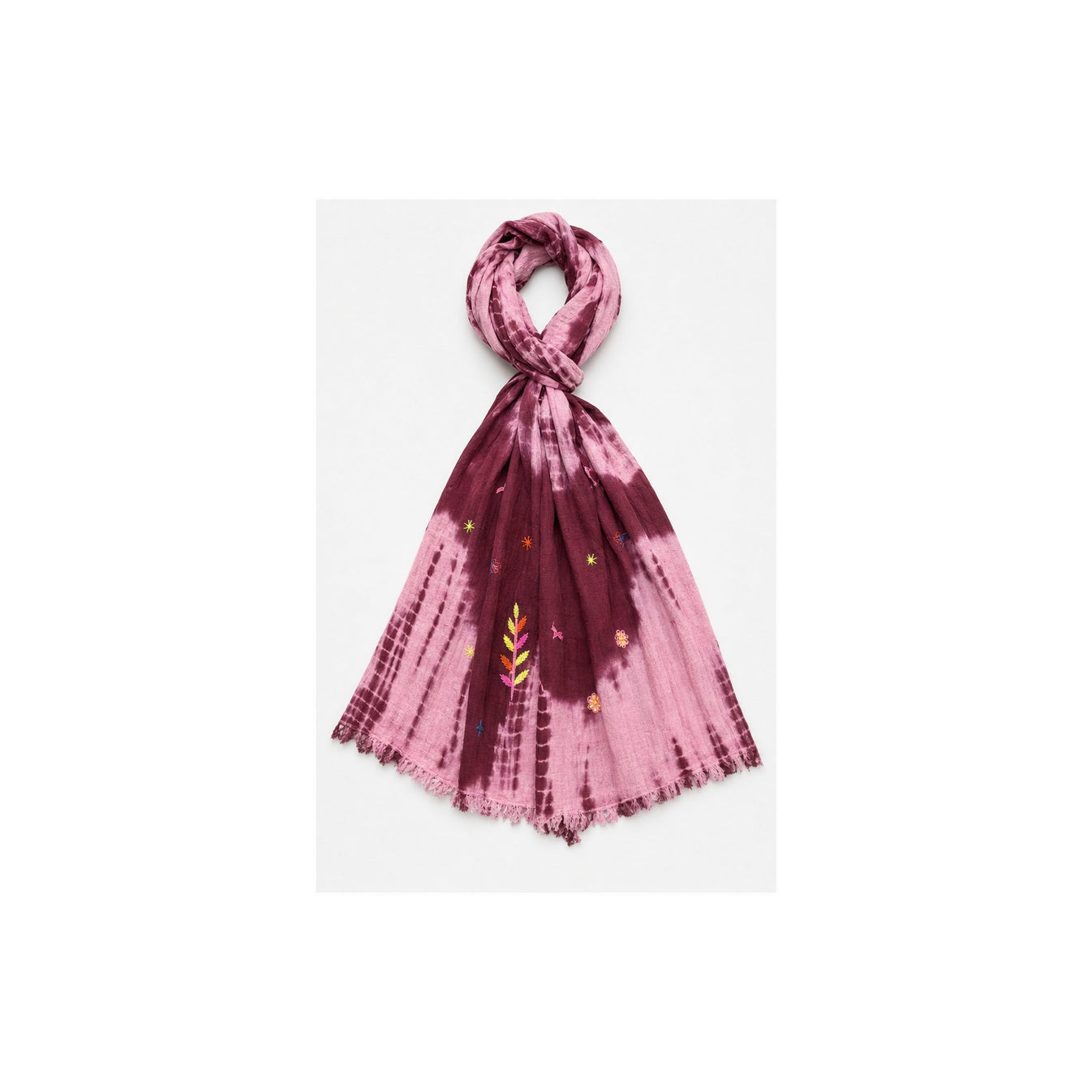 HS Lange Sjaal met Patches Handmade - Meerdere Kleuren - Bordeaux sterrenpatch - vooraanzicht