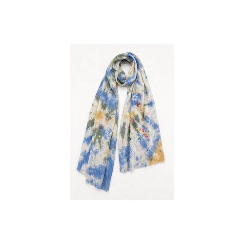 HS Lange Sjaal met Patches Handmade - Meerdere Kleuren - Blauw bloemenpatch - zijaanzicht