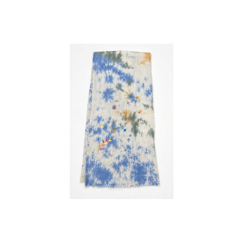 HS Lange Sjaal met Patches Handmade - Meerdere Kleuren - Blauw bloemenpatch - achteraanzicht