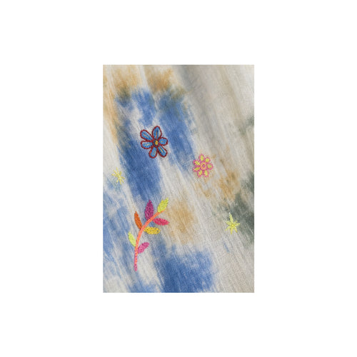 HS Lange Sjaal met Patches Handmade - Meerdere Kleuren - Blauw bloemenpatch - detail