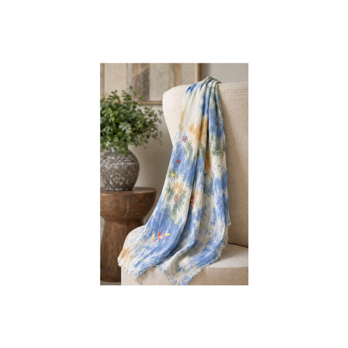 HS Lange Sjaal met Patches Handmade - Meerdere Kleuren - Blauw bloemenpatch - sfeerbeeld