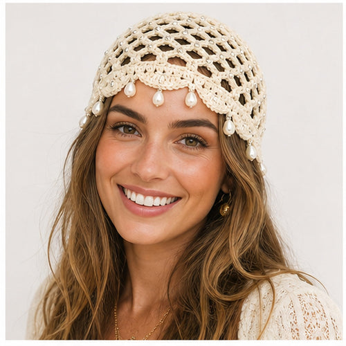 HS Fashion Gehaakte Parel Cap - Design 01