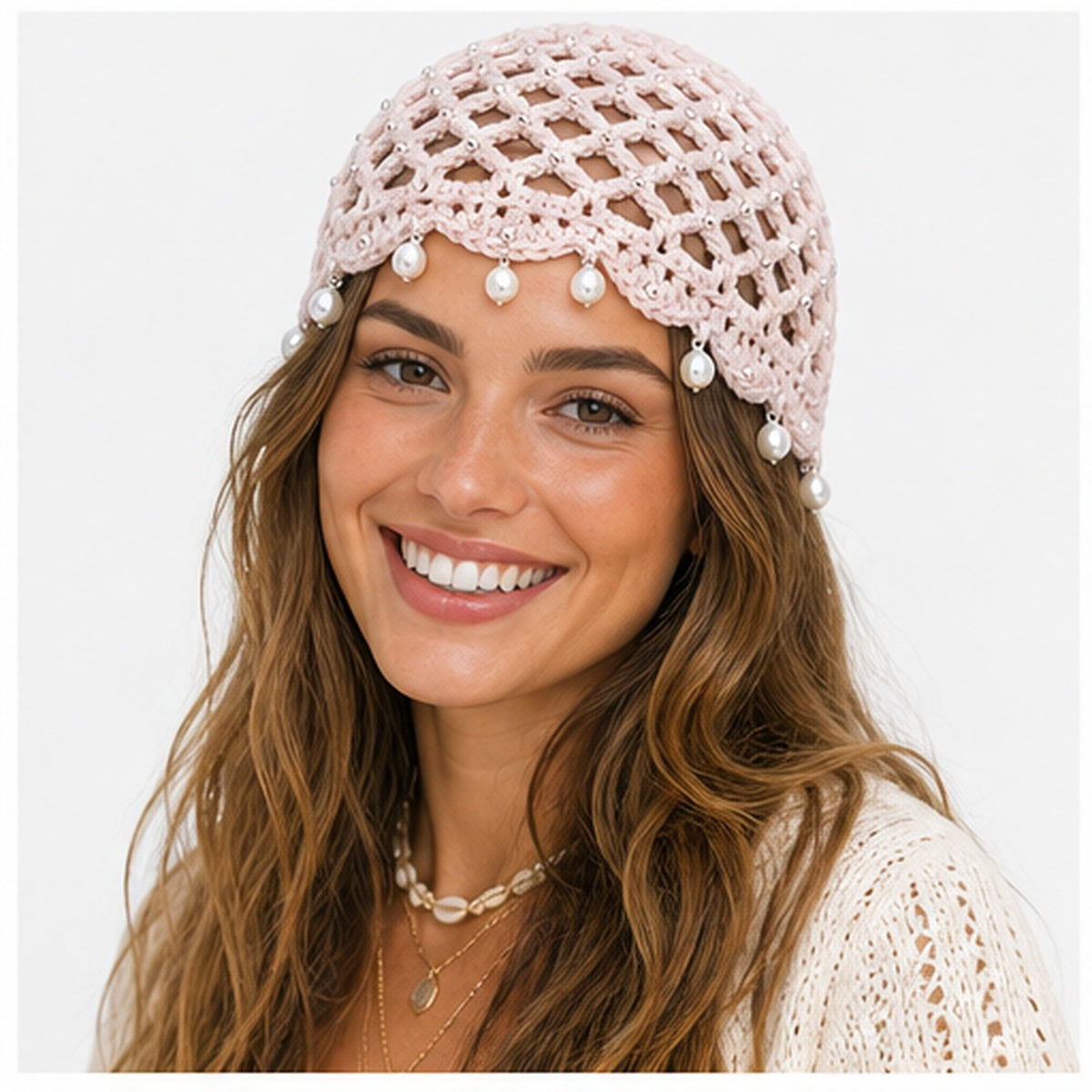 HS Fashion Gehaakte Parel Cap - Design 02