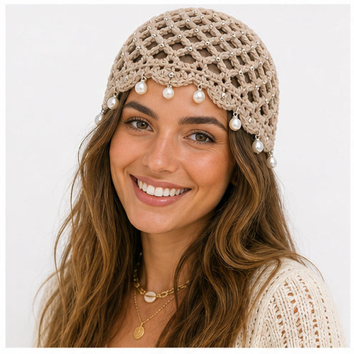 HS Fashion Gehaakte Parel Cap - Design 03