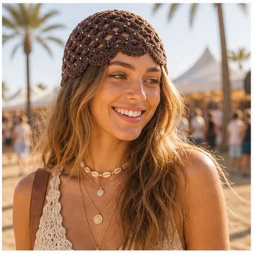 HS Fashion Gehaakte Parel Cap - Design 04