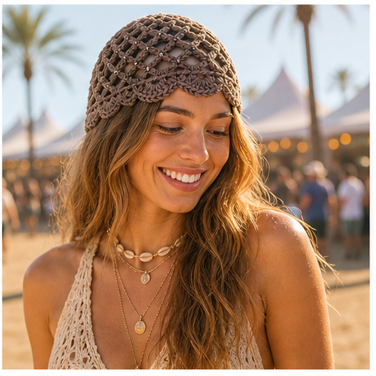 HS Fashion Gehaakte Parel Cap - Design 05