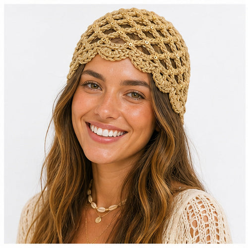 HS Fashion Gehaakte Parel Cap - Design 07