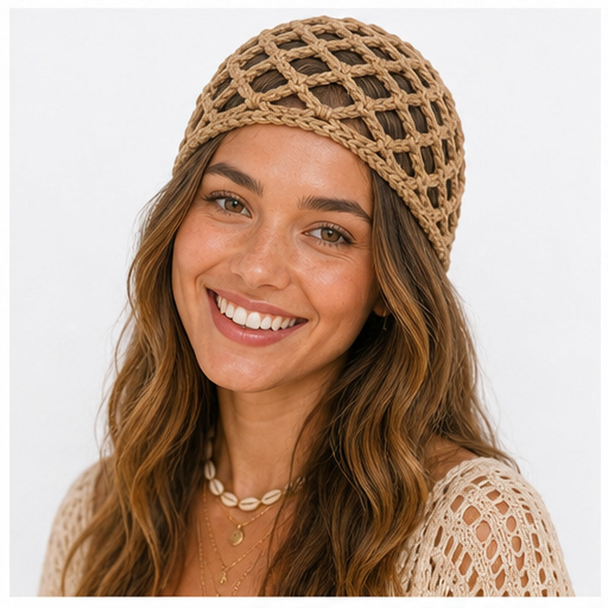 HS Fashion Gehaakte Parel Cap - Design 08