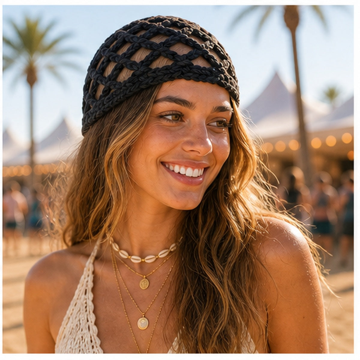 HS Fashion Gehaakte Parel Cap - Design 09