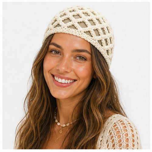 HS Fashion Gehaakte Parel Cap - Design 10