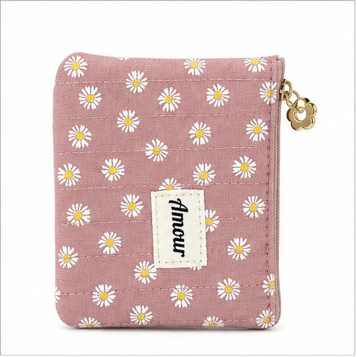 HS Portemonnees Dames - Prints en Kleuren - Roze Daisy - vooraanzicht