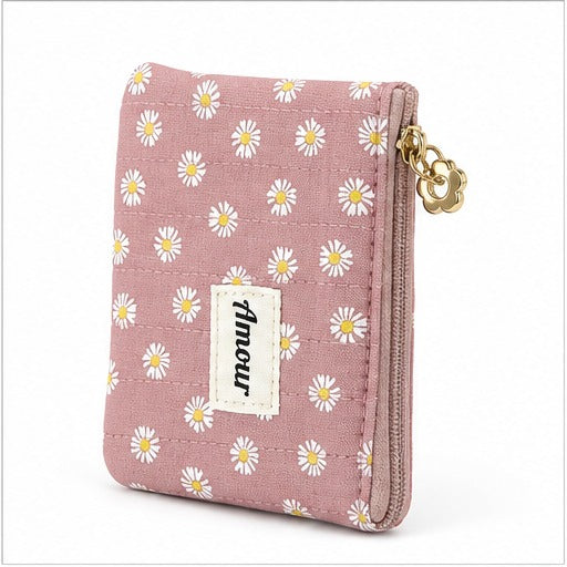 HS Portemonnees Dames - Prints en Kleuren - Roze Daisy - zijaanzicht