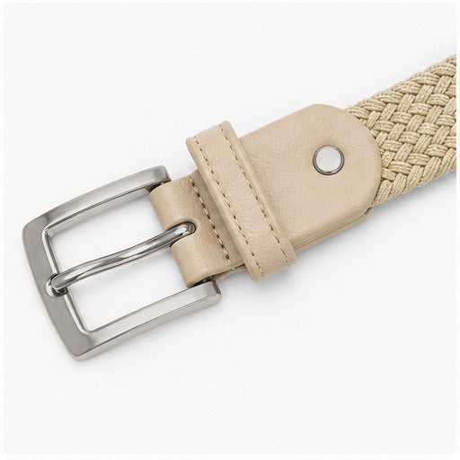 HS Smalle Riem Dames - Basic - 11 Kleuren - Creme Smal Rechthoekige Gesp - detail van gesp, ring, haak en materiaal