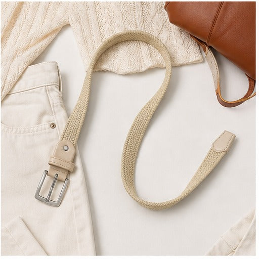 HS Smalle Riem Dames - Basic - 11 Kleuren - Creme Smal Rechthoekige Gesp - sfeerbeeld