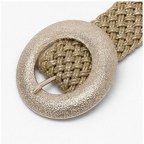 HS Geweven Ringriem Dames - 3 Kleuren - Goud Geweven Ring - detail van gesp, ring, haak en materiaal
