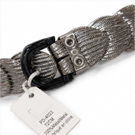 HS Riem Dames - Gevlochten en Elastisch - 5 Kleuren - Taupe Zwart Gevlochten - detail van gesp, ring, haak en materiaal