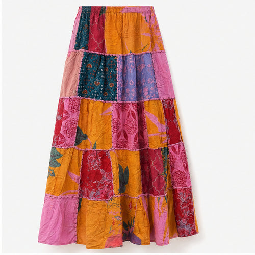 HS Rok Patchwork - Handmade in India - Roze/Oranje Patchwork - achteraanzicht