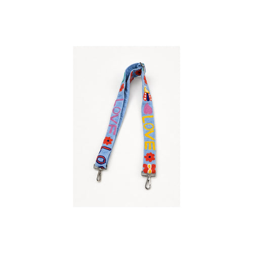 HS Tassenriem - Meerdere Prints - Love multicolor blauw - zijaanzicht
