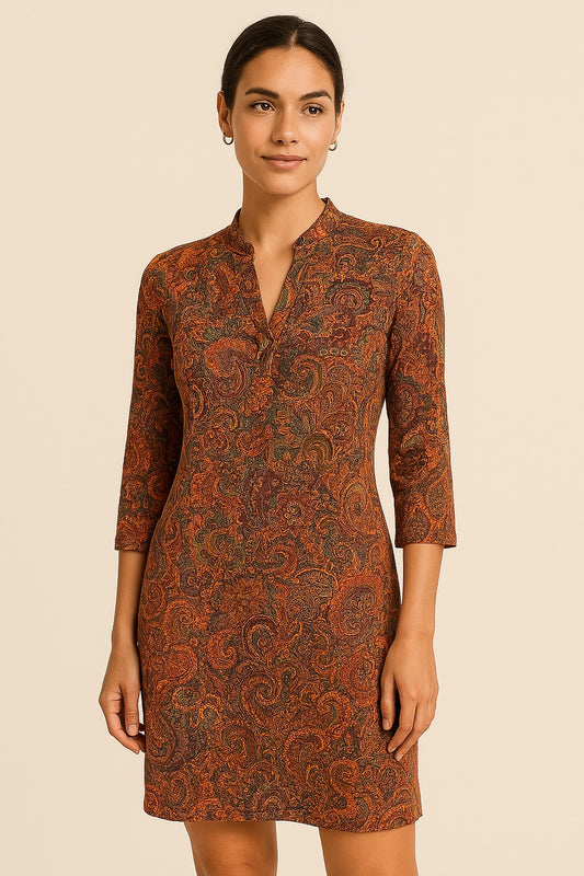 Angelle Milan - Oranje/Bruine travelstof jurk voor Dames - Travelstof - Ademend - Kreukherstellend - Duurzaam - in 5 maten! - Mapsy B.V