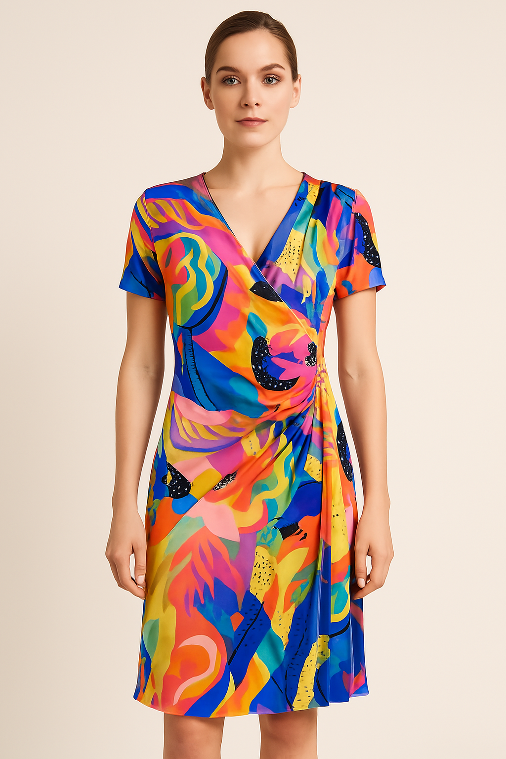 Angelle Milan – travelstof jurk – Multikleur wave geplooide Jurk – Ademend – Kreukvrij – Duurzame Jurk - Mapsy B.V