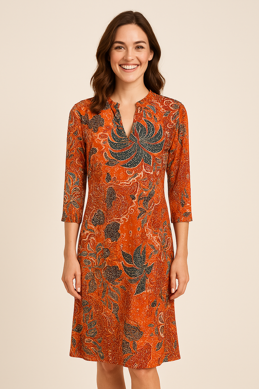Angelle Milan - Oranje travelstof jurk voor Dames - Travelstof - Ademend - Kreukherstellend - Duurzaam - in 5 maten! - Mapsy B.V