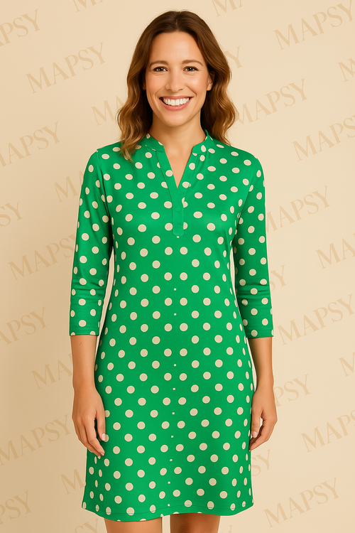 Angelle Milan – travelstof jurk – Groen/wit gestipte Jurk – Ademend – Kreukherstellend – Duurzame jurk - Mapsy B.V