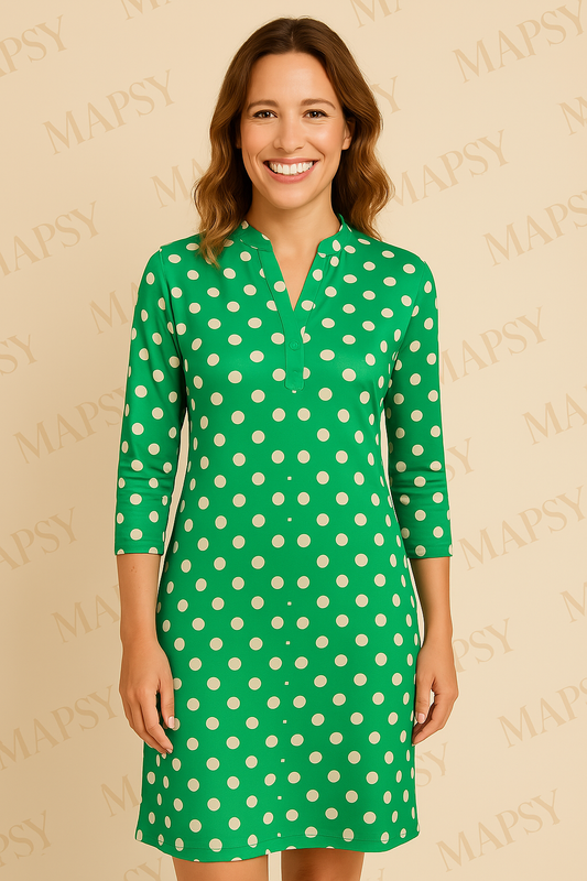 Angelle Milan – travelstof jurk – Groen/wit gestipte Jurk – Ademend – Kreukherstellend – Duurzame jurk - Mapsy B.V