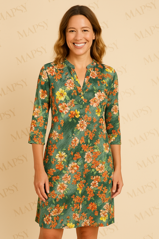 Angelle Milan - Groene Kleurrijke travelstof jurk voor Dames - Travelstof - Ademend - Kreukherstellend - Duurzaam - in 5 maten! - Mapsy B.V