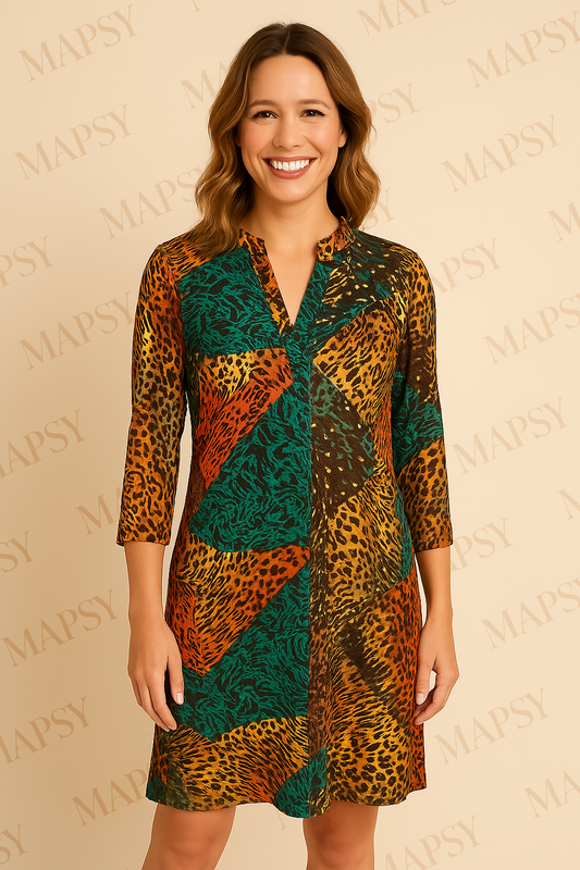 Angelle Milan - Geel/Groene travelstof jurk voor Dames - Travelstof - Ademend - Kreukherstellend - Duurzaam - in 5 maten! - Mapsy B.V