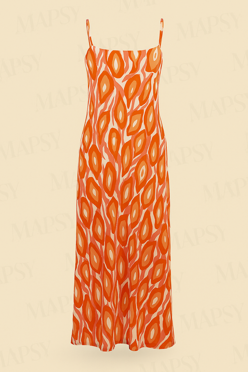 Angelle Milan – travelstof jurk – Roze/Oranje/Rood Lange Jurk met Bandjes – Ademend – Kreukherstellend – Duurzame jurk - Mapsy B.V