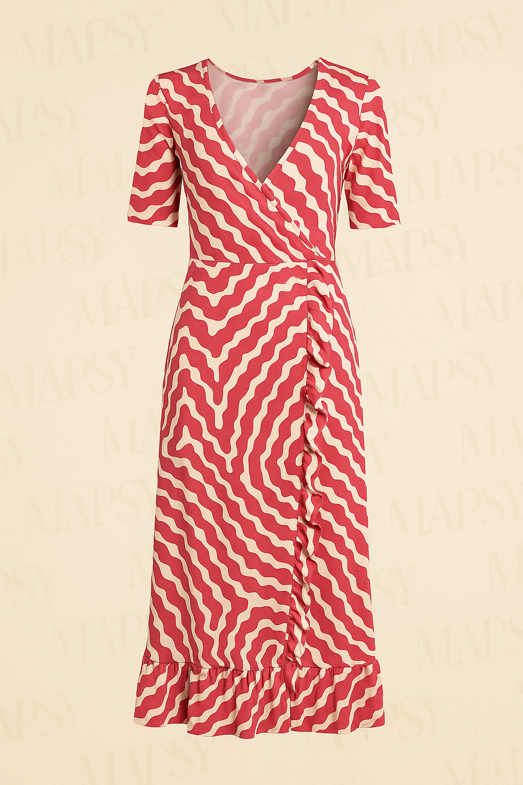 Angelle Milan - Lange travelstof jurk Roze met Wit Patroon - Travelstof - Rijk - Duurzaam In 5 maten - Mapsy B.V