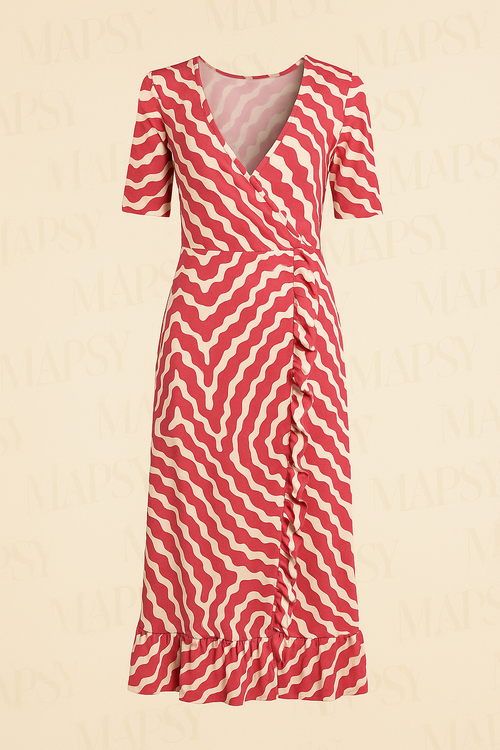 Angelle Milan - Lange travelstof jurk Roze met Wit Patroon - Travelstof - Rijk - Duurzaam In 5 maten - Mapsy B.V