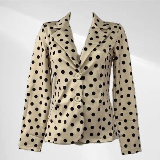 Angelle Milan - Casual travelstof blazer - Beige met zwarte stippen - Travelstof - In 5 maten verkrijgbaar - Mapsy B.V