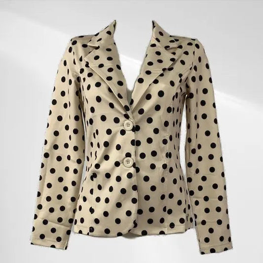 Angelle Milan - Casual travelstof blazer - Beige met zwarte stippen - Travelstof - In 5 maten verkrijgbaar - Mapsy B.V
