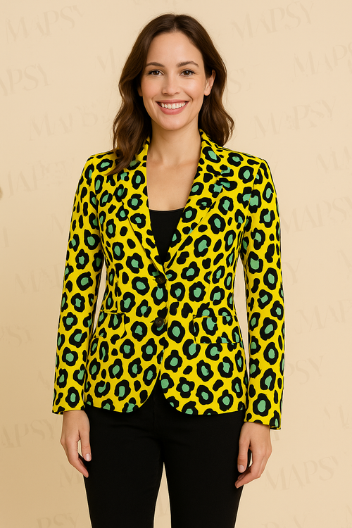 Angelle Milan - Geel-Groene travelstof blazer voor Dames - Travelstof - Comfort - Strijkvrij - Duurzaam - In 5 maten! - Mapsy B.V