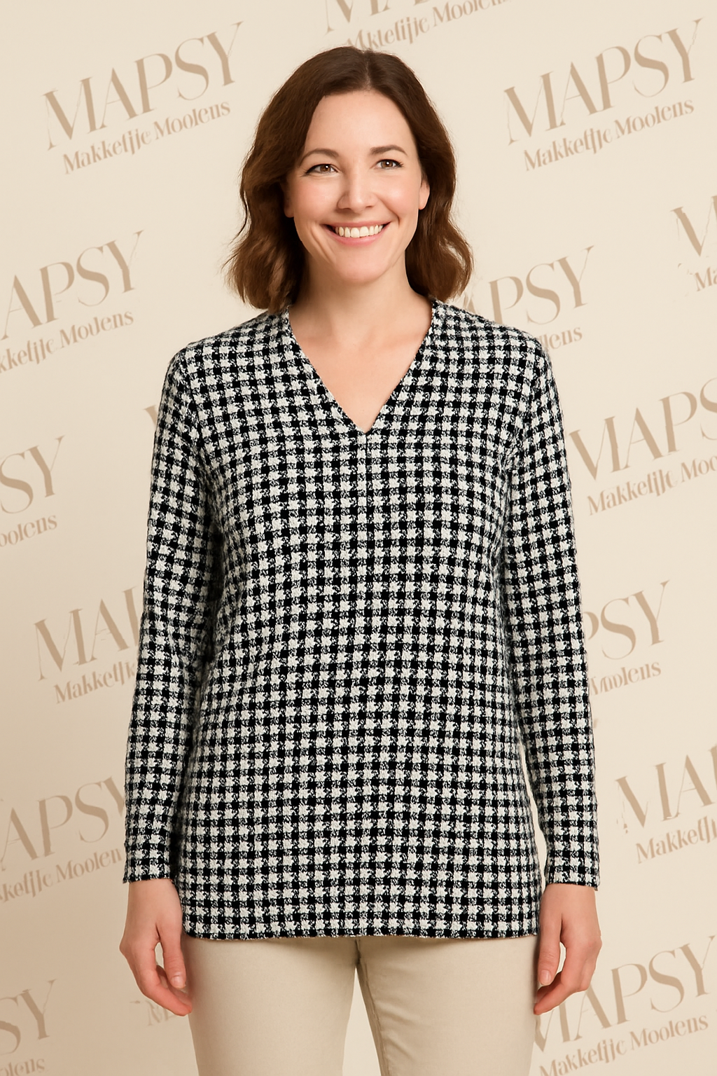 Angelle Milan – travelstof blouse – Zwart/Witte Patroon blouse – Ademend – Kreukvrij - Mapsy B.V