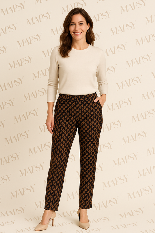 Nous - Casual travelstof broek - Bruine print - Taillekoord - Travelstof - Mapsy B.V