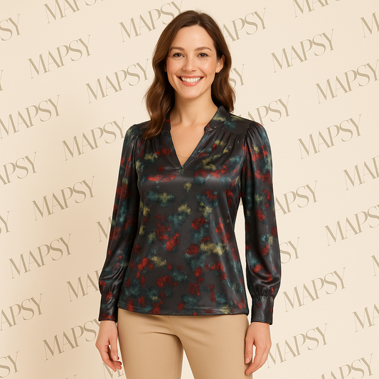 Royal Style – travelstof blouse – Grijs/Rode blouse – Ademend – Kreukvrij – Duurzame Blouse - Mapsy B.V
