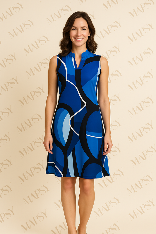 Angelle Milan – travelstof jurk – Mouwloze Donkerblauwe Jurk – Ademend – Kreukherstellend – Duurzame jurk - Mapsy B.V