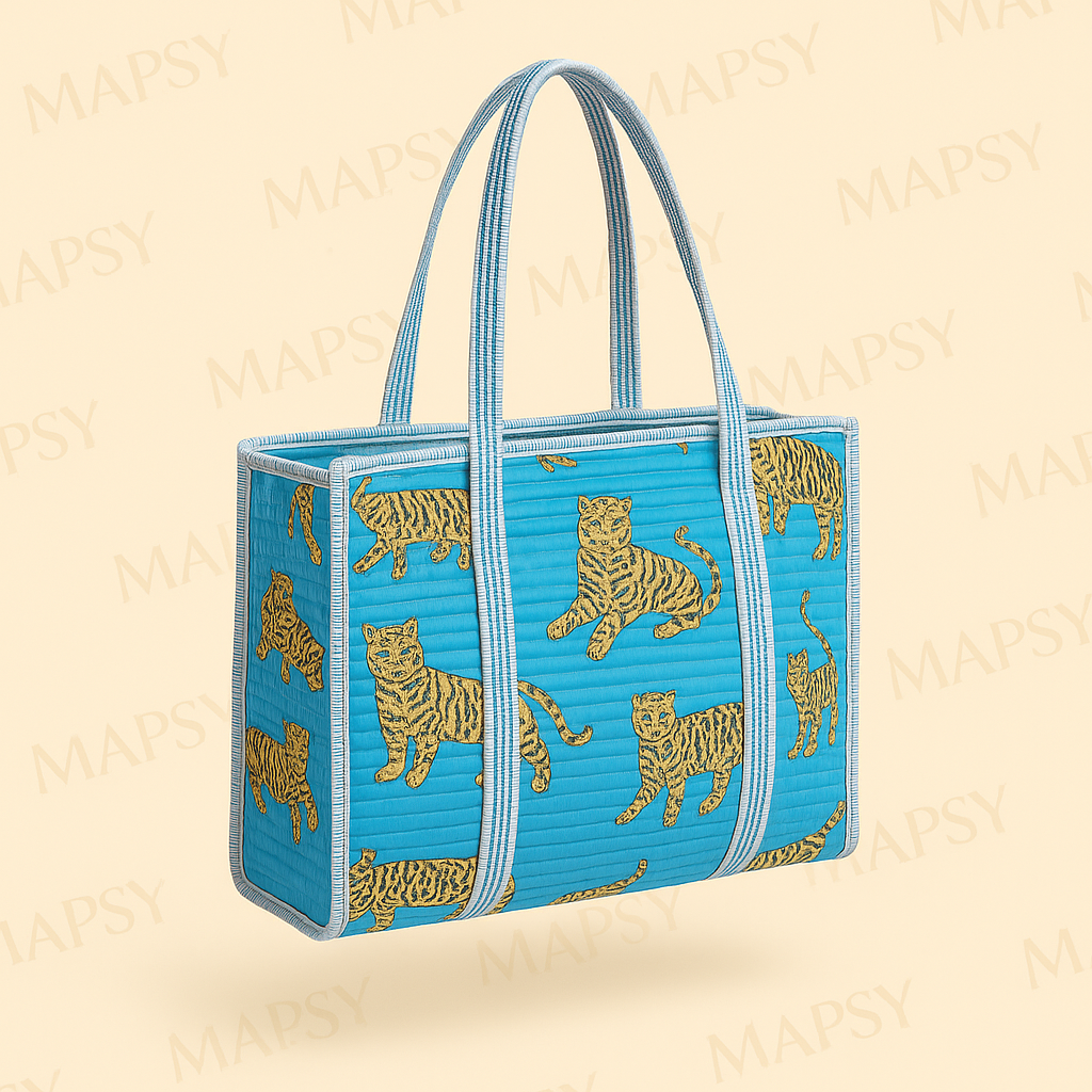 Tiger Joy Tote – Grote Blauwe Draagtas met Tijgerprint | MAPSY.