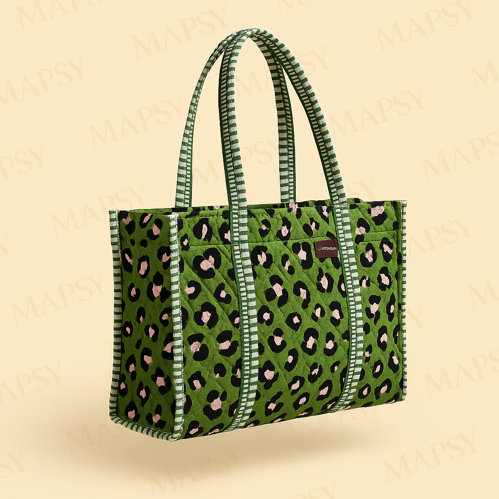 Wild Heart Tote – Olijfgroene Draagtas met Roze Panterprint | MAPSY.