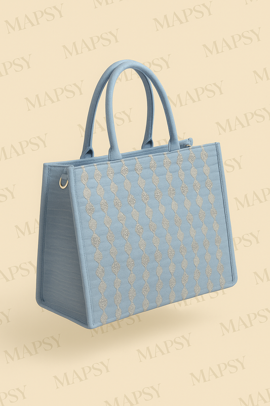 Skyline Soft Blue Handtas – Lichtblauwe Handtas met Schouderriem &amp; Borduursel | MAPSY - Mapsy B.V