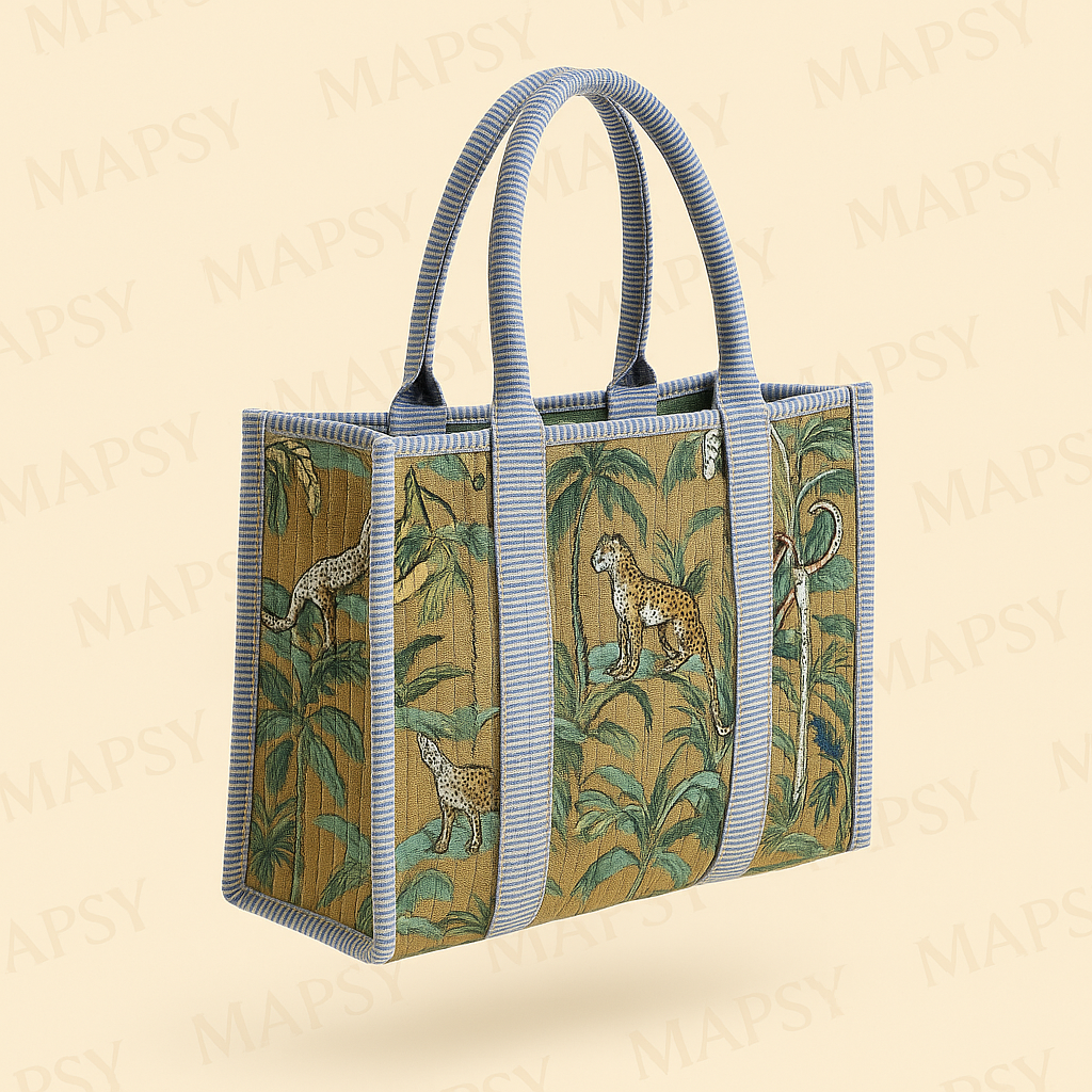 Savannah Chic Tote – Grote Groene Draagtas met Jungleprint & Panters | MAPSY.