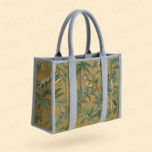 Savannah Chic Tote – Grote Groene Draagtas met Jungleprint & Panters | MAPSY - Mapsy B.V