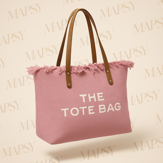 The Tote Bag – Roze canvas shopper met franjerand en camel hengsels - Mapsy B.V