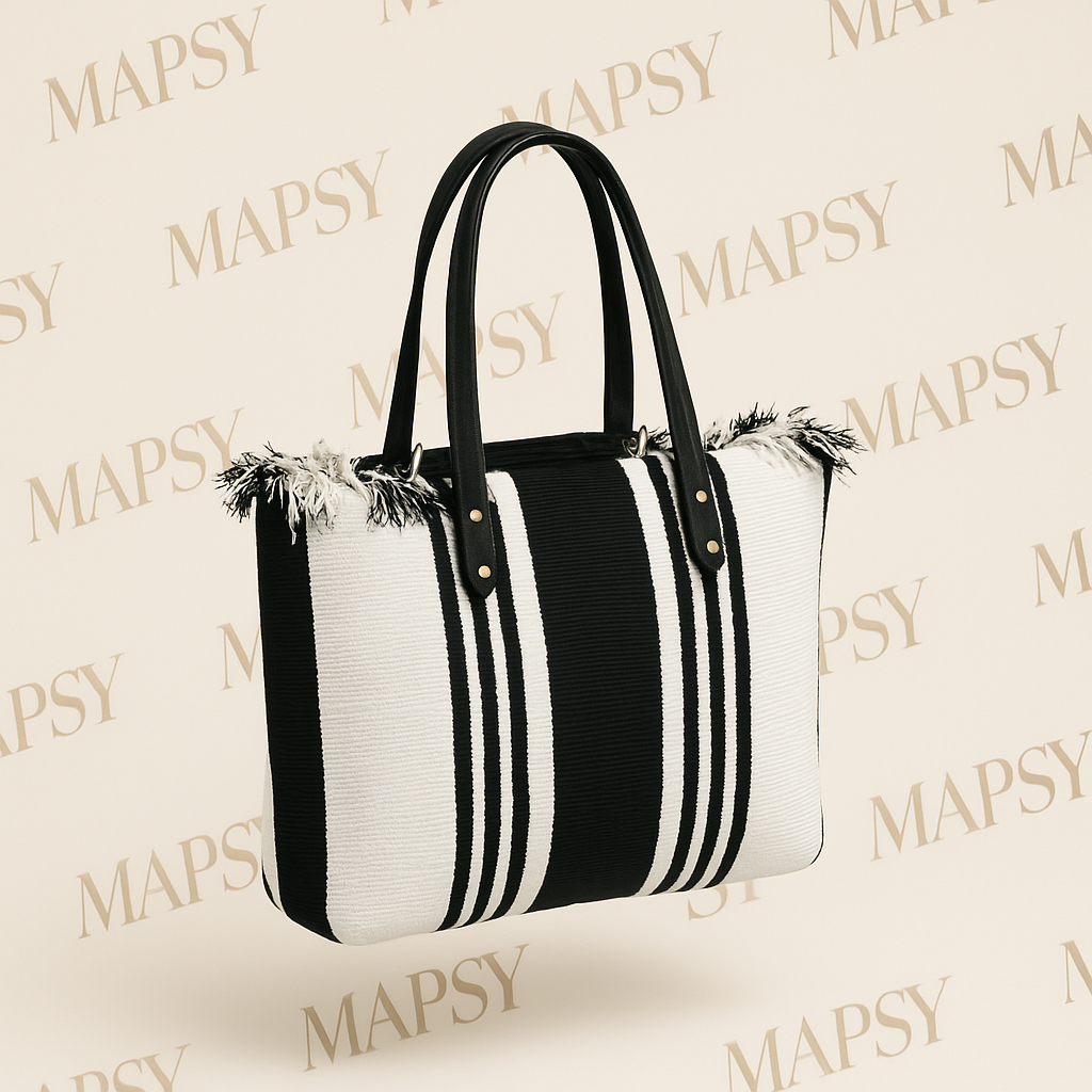 Mapsy - Schoudertas - Geweven Zwart-Wit Strepen Modern Chic - One Size.