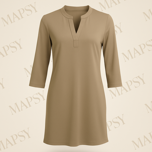 Angelle Milan – travelstof jurk – Donker Beige Effen Jurk – Ademend – Kreukherstellend – Duurzame jurk - Mapsy B.V