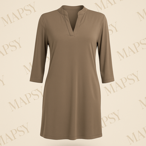 Angelle Milan – travelstof jurk voor dames – Bruine Effen Jurk – Ademend – Kreukherstellend – Duurzame jurk - Mapsy B.V
